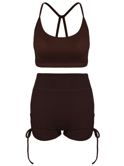 Cool-air Spaghetti Straps Cross Back Yoga Bra&Shorts Set