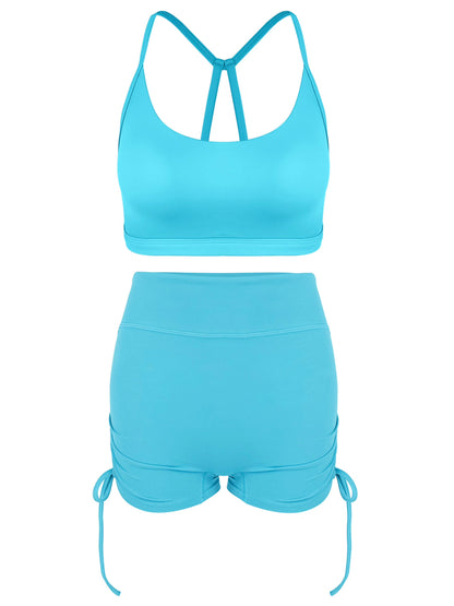 Cool-air Spaghetti Straps Cross Back Yoga Bra&Shorts Set
