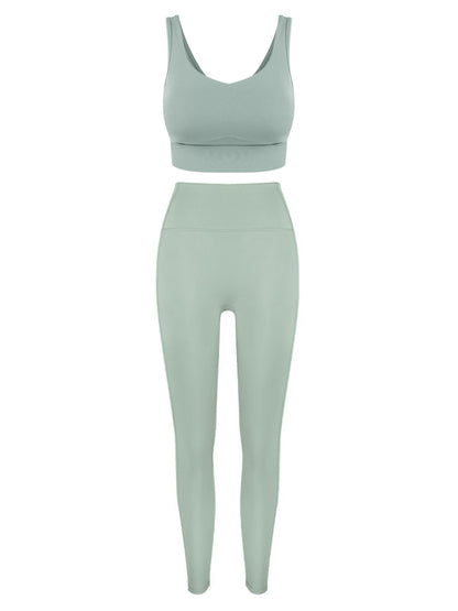 Full-wrap Yoga pilates Bra&Leggings Set  Fixed Cup Pads High-intensity