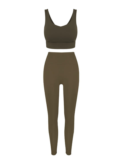 Full-wrap Yoga pilates Bra&Leggings Set  Fixed Cup Pads High-intensity
