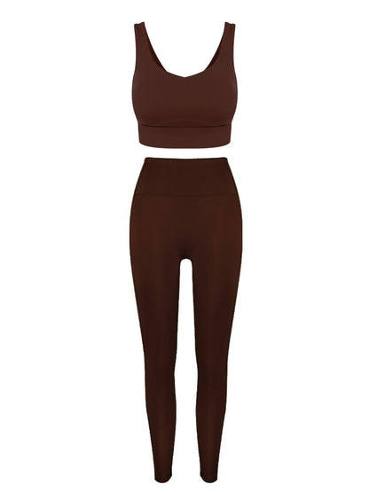 Full-wrap Yoga pilates Bra&Leggings Set  Fixed Cup Pads High-intensity