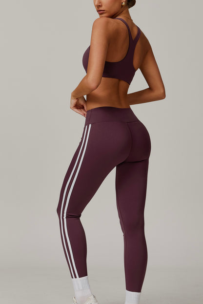 Pickleball Ladies Y-shaped Clash Stripe Leggings Set Soft Highly Elastic