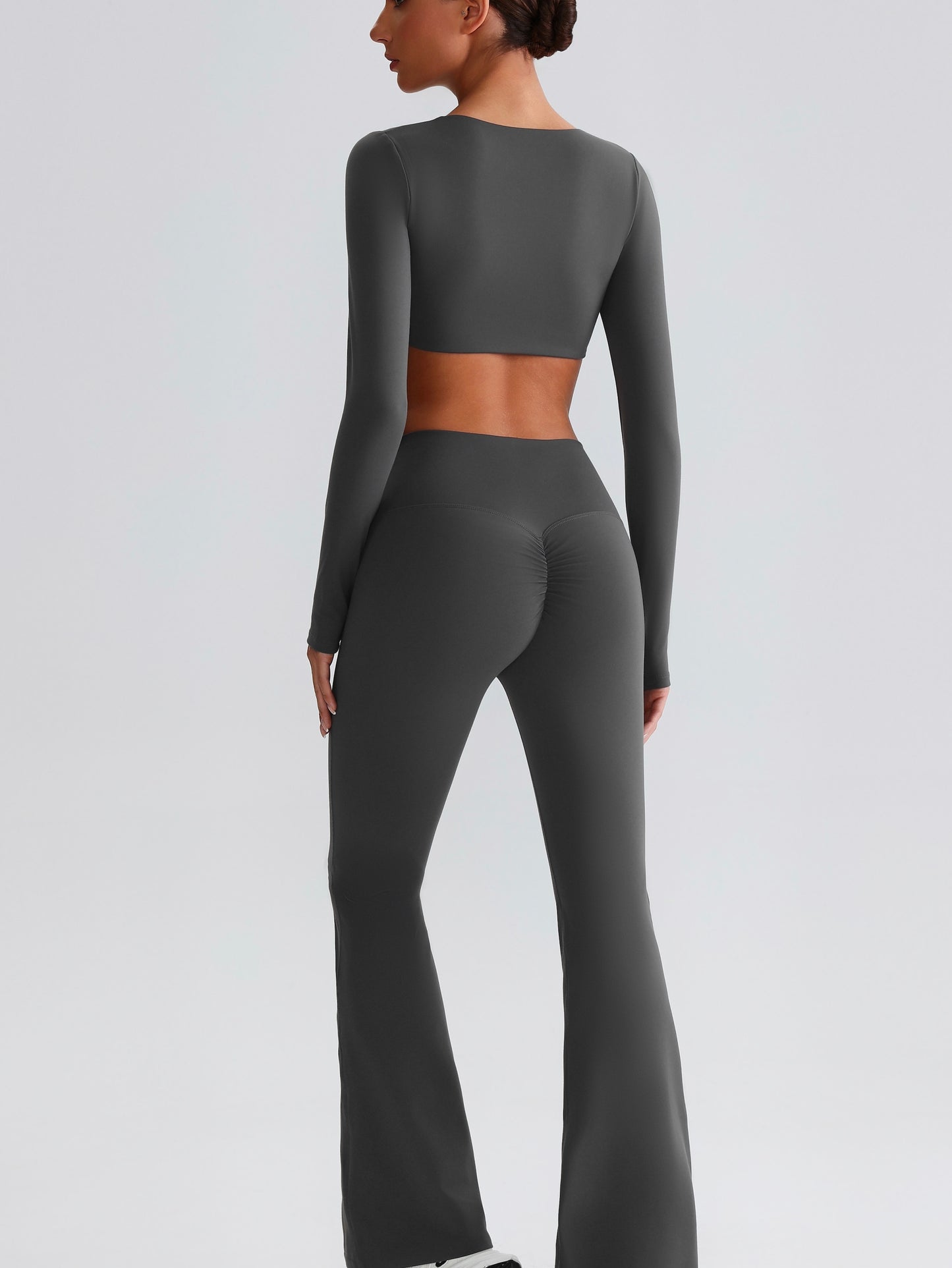 iTOUCH Button knot Long Sleeve Wide-leggings Set Stretchy Eco-friendly Recycled Fabrics