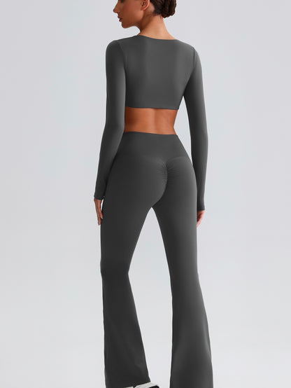 iTOUCH Button knot Long Sleeve Wide-leggings Set Stretchy Eco-friendly Recycled Fabrics
