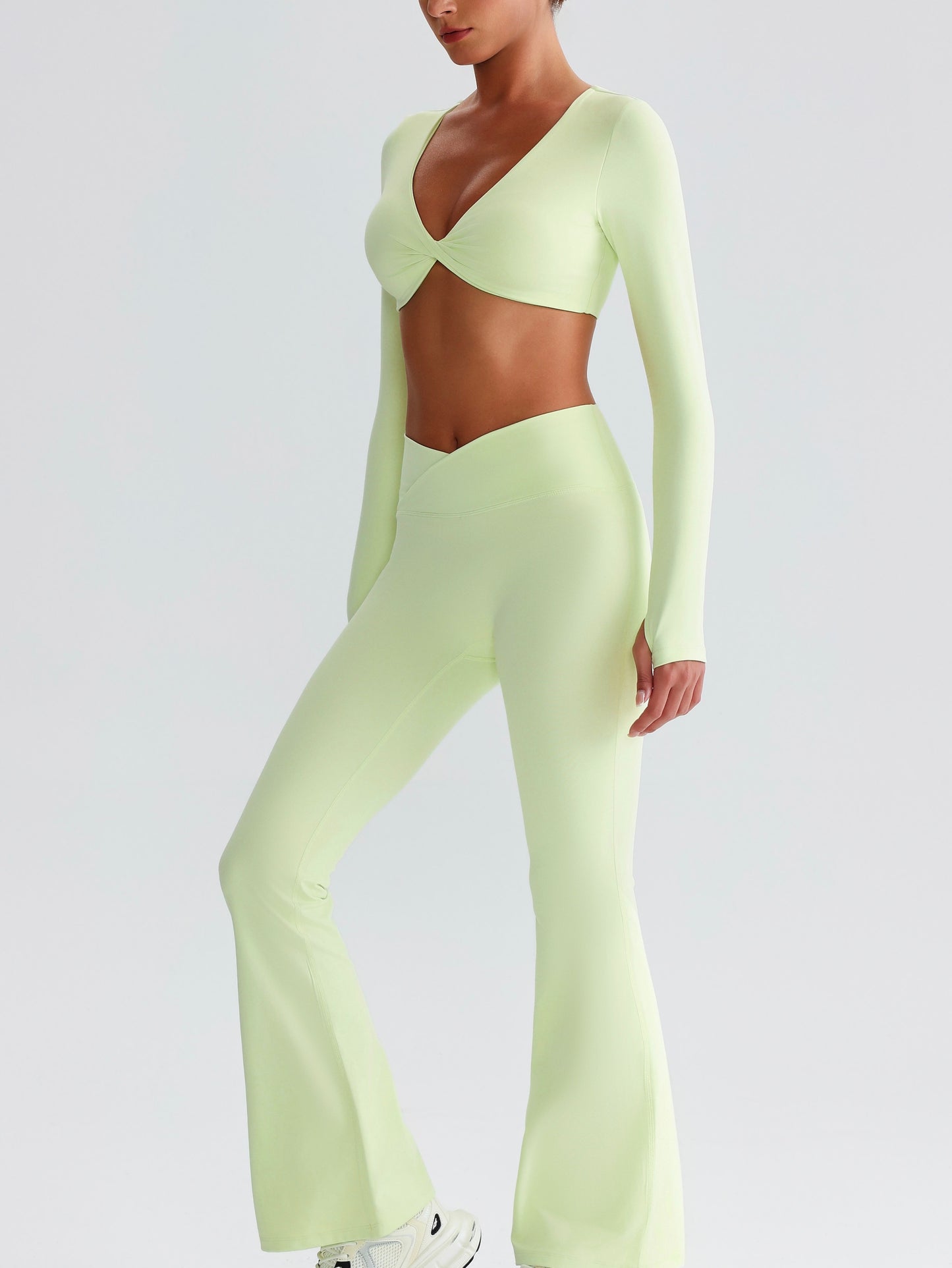 iTOUCH Button knot Long Sleeve Wide-leggings Set Stretchy Eco-friendly Recycled Fabrics