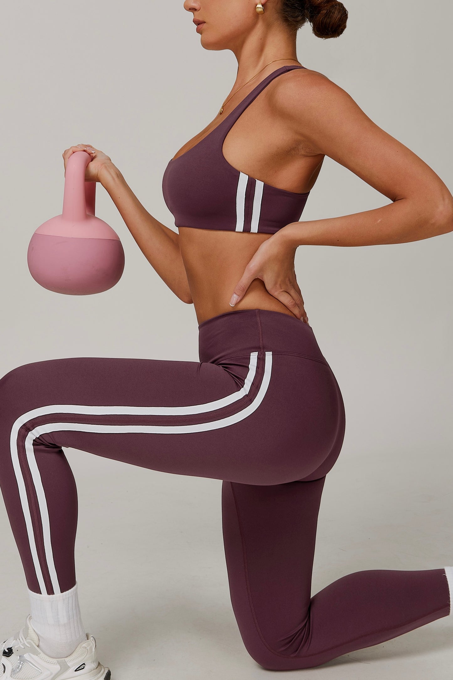 Pickleball Ladies Y-shaped Clash Stripe Leggings Set Soft Highly Elastic