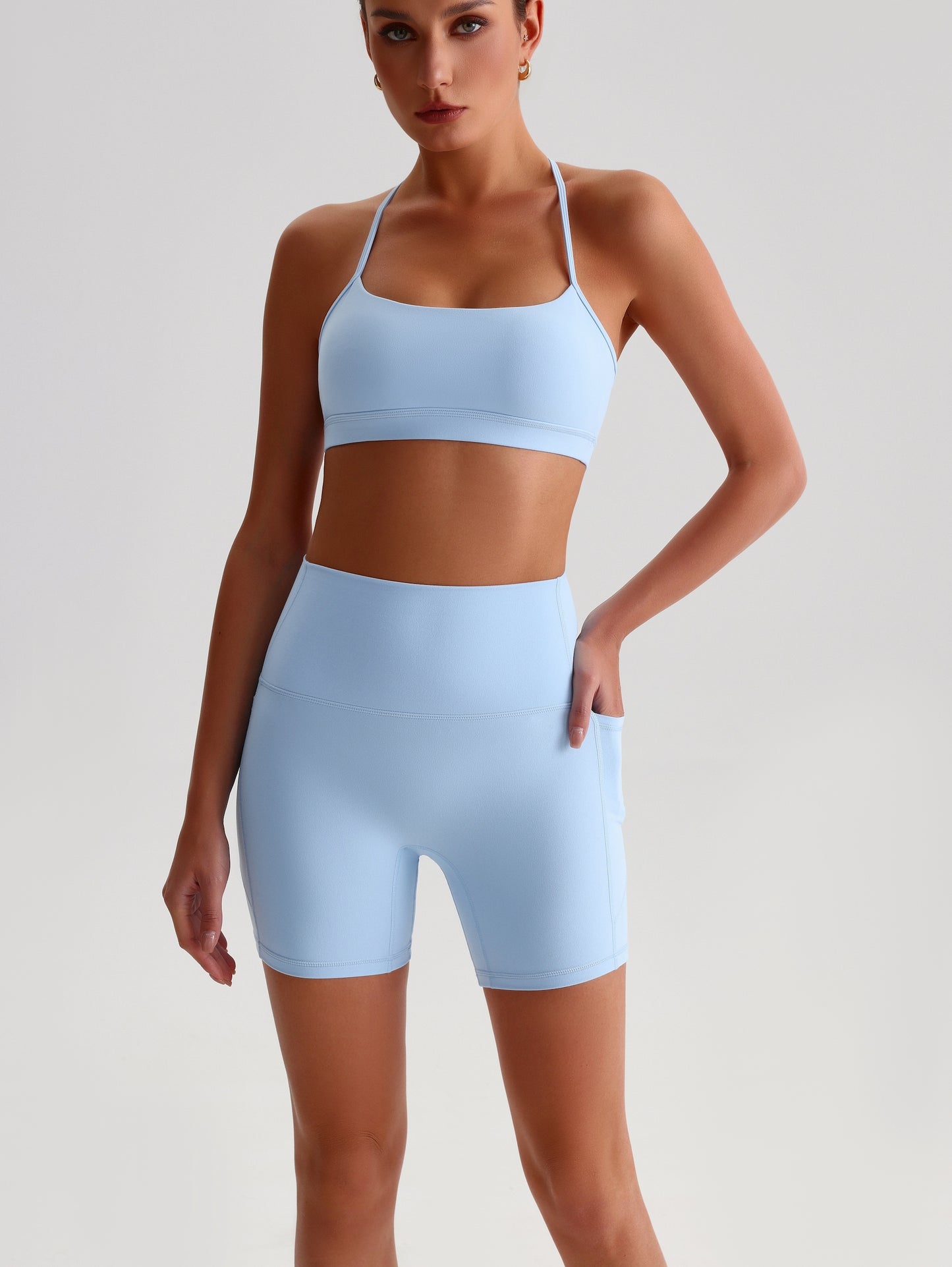 iTOUCH Crossover Yoga Bra&Shorts Set For Women Workout