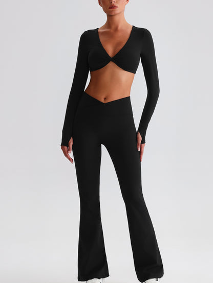 iTOUCH Button knot Long Sleeve Wide-leggings Set Stretchy Eco-friendly Recycled Fabrics