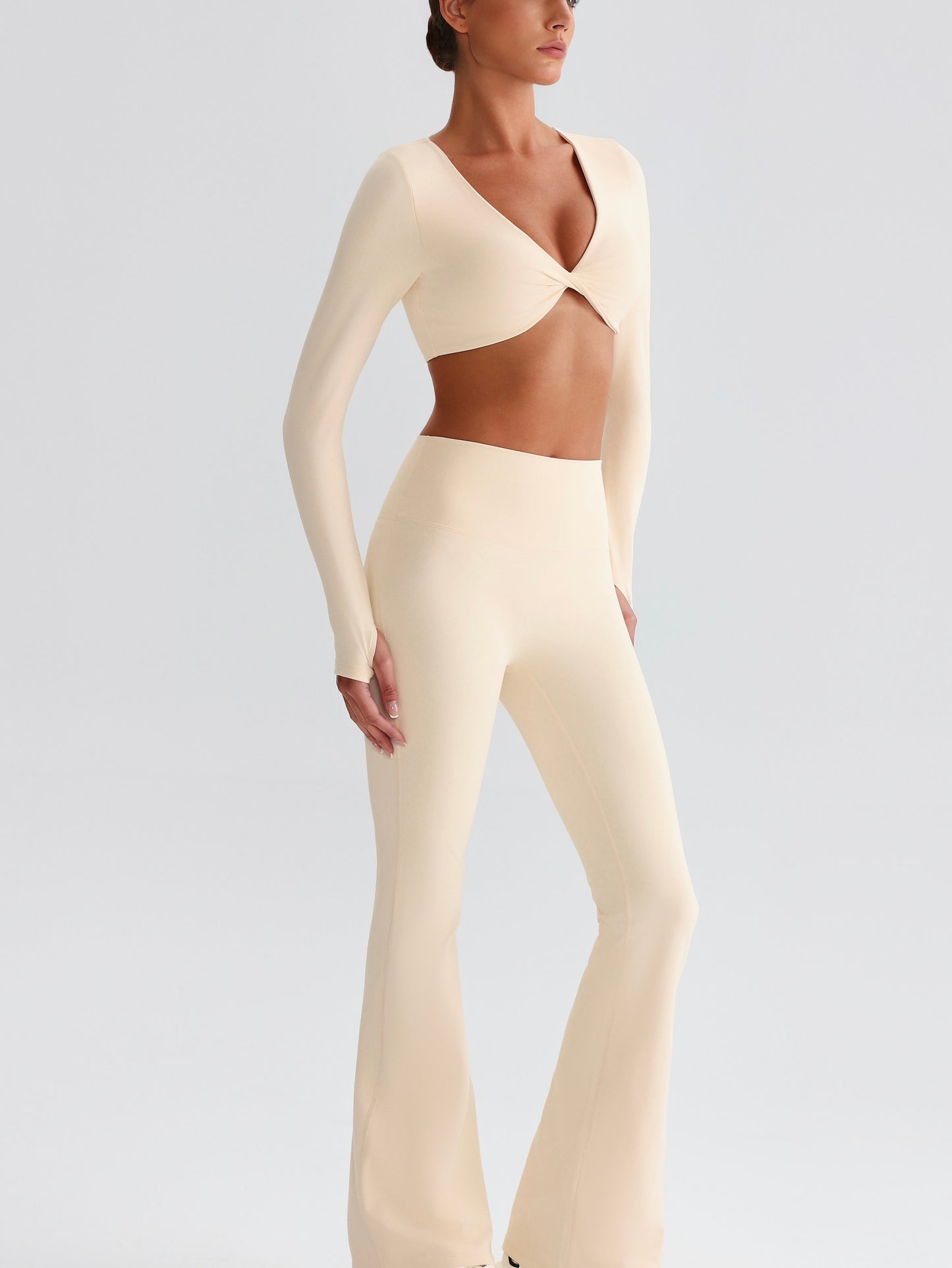 iTOUCH Button knot Long Sleeve Wide-leggings Set Stretchy Eco-friendly Recycled Fabrics