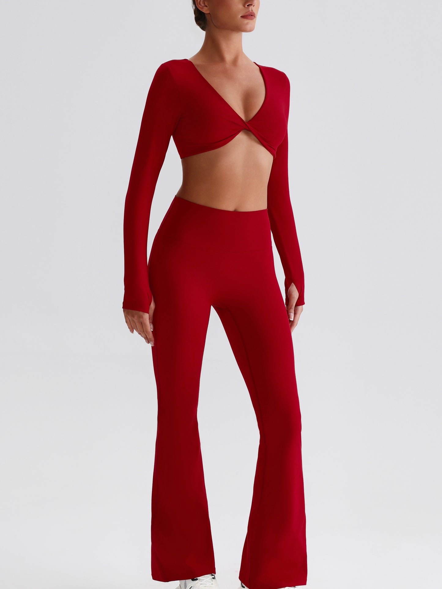 iTOUCH Button knot Long Sleeve Wide-leggings Set Stretchy Eco-friendly Recycled Fabrics