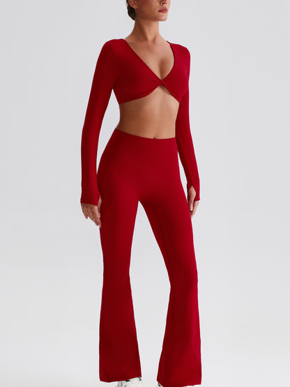 iTOUCH Button knot Long Sleeve Wide-leggings Set Stretchy Eco-friendly Recycled Fabrics