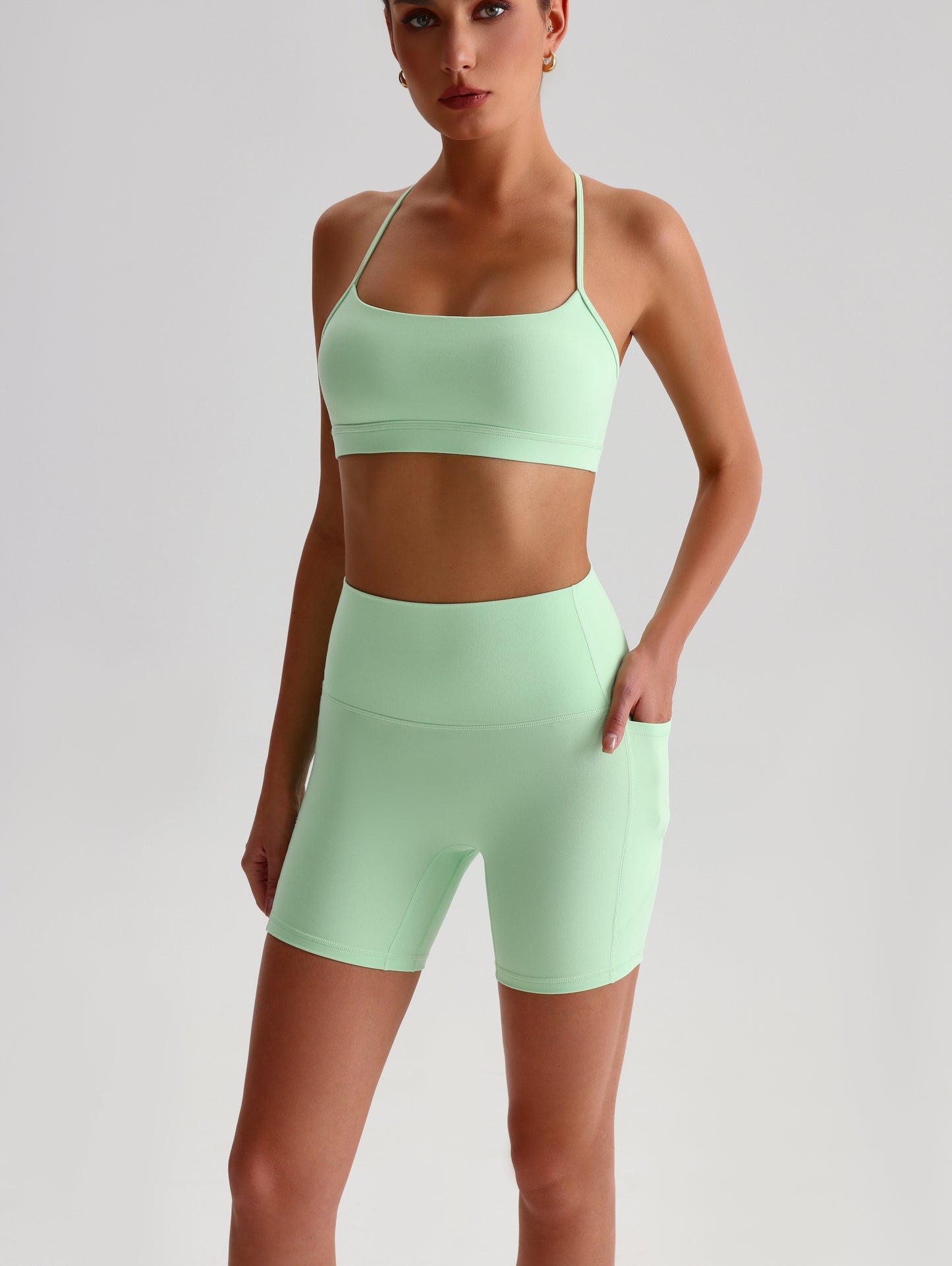 iTOUCH Crossover Yoga Bra&Shorts Set For Women Workout